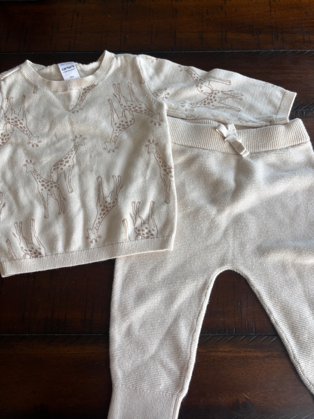 Carter's Cream Knit Giraffe Print Pajama Set